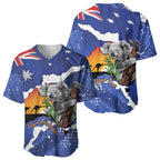 Koala Australia Personalised Baseball Jersey Aussie Map Flag Color Grunge Pattern