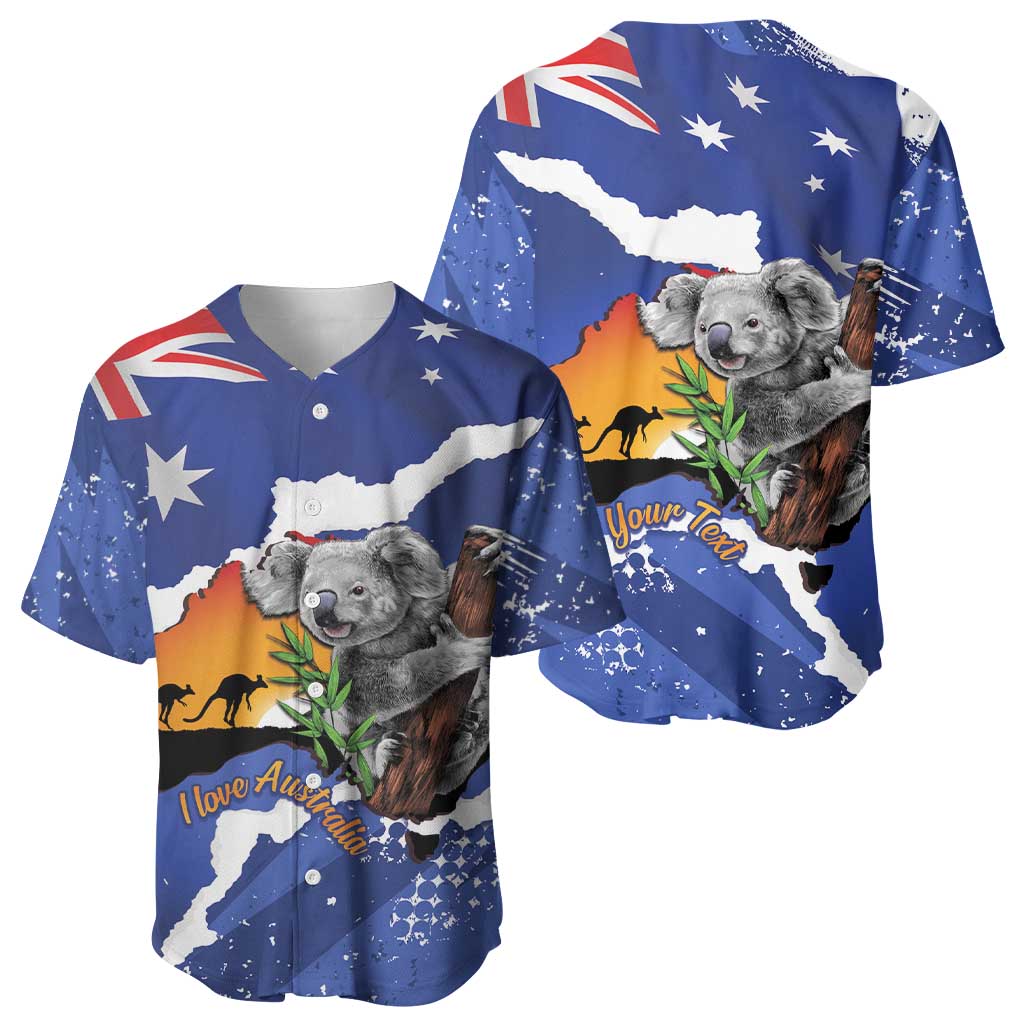 Koala Australia Personalised Baseball Jersey Aussie Map Flag Color Grunge Pattern
