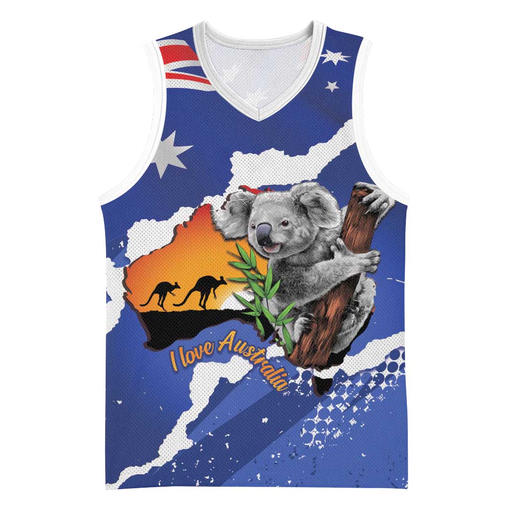 Koala Australia Personalised Basketball Jersey Aussie Map Flag Color Grunge Pattern