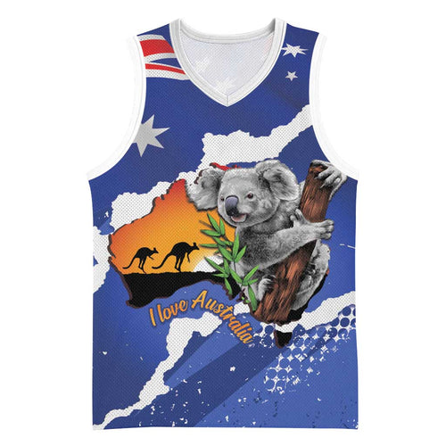 Koala Australia Personalised Basketball Jersey Aussie Map Flag Color Grunge Pattern