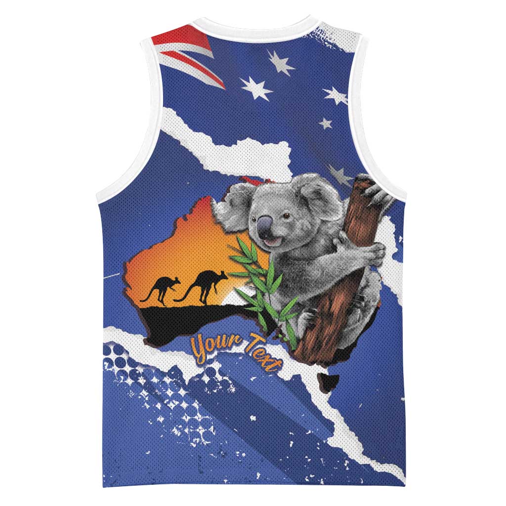 Koala Australia Personalised Basketball Jersey Aussie Map Flag Color Grunge Pattern