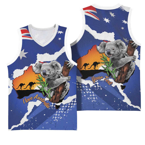 Koala Australia Personalised Basketball Jersey Aussie Map Flag Color Grunge Pattern