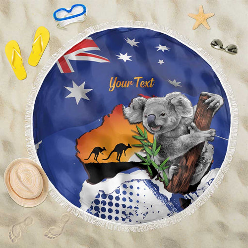 Koala Australia Personalised Beach Blanket Aussie Map Flag Color Grunge Pattern
