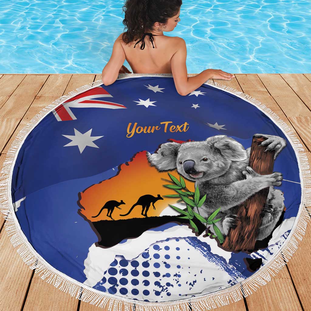 Koala Australia Personalised Beach Blanket Aussie Map Flag Color Grunge Pattern