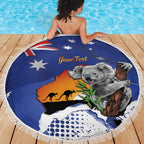 Koala Australia Personalised Beach Blanket Aussie Map Flag Color Grunge Pattern