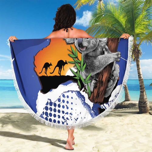 Koala Australia Personalised Beach Blanket Aussie Map Flag Color Grunge Pattern