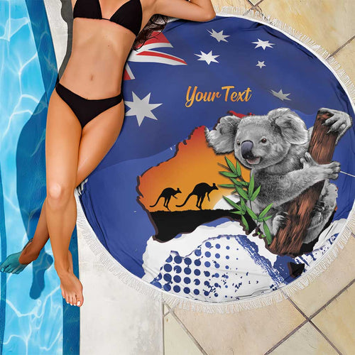 Koala Australia Personalised Beach Blanket Aussie Map Flag Color Grunge Pattern