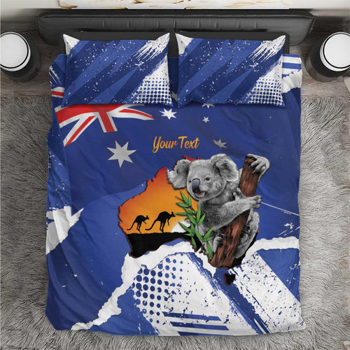 Koala Australia Personalised Bedding Set Aussie Map Flag Color Grunge Pattern
