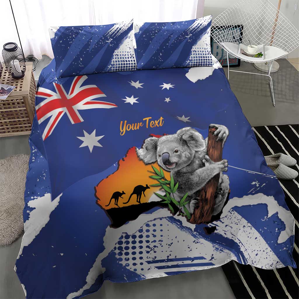 Koala Australia Personalised Bedding Set Aussie Map Flag Color Grunge Pattern