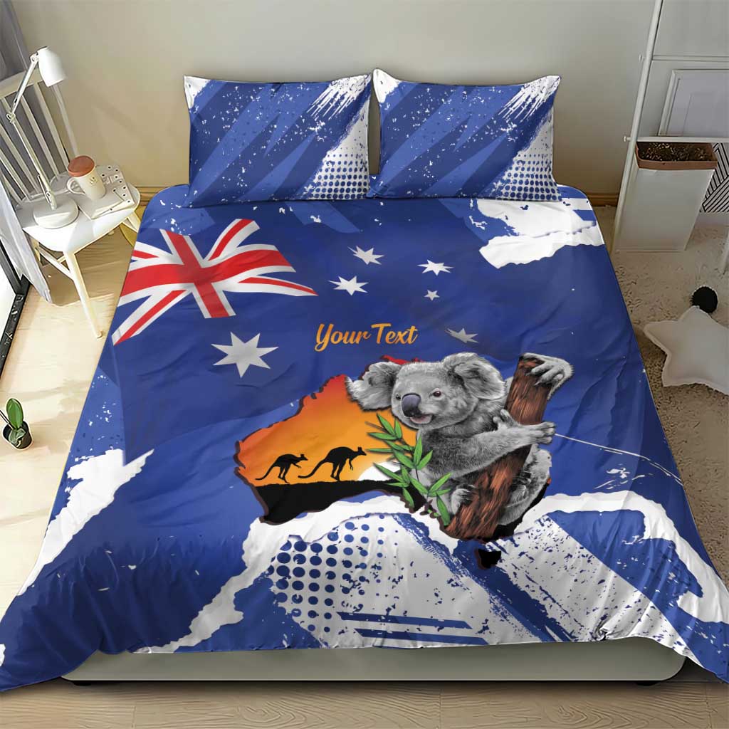 Koala Australia Personalised Bedding Set Aussie Map Flag Color Grunge Pattern