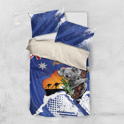 Koala Australia Personalised Bedding Set Aussie Map Flag Color Grunge Pattern