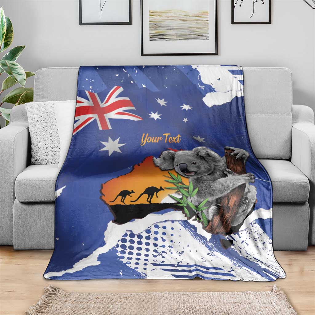 Koala Australia Personalised Blanket Aussie Map Flag Color Grunge Pattern