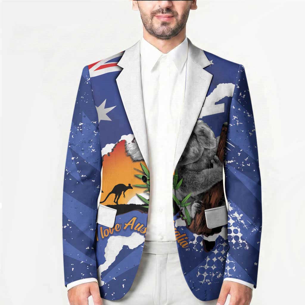 Koala Australia Personalised Blazer Aussie Map Flag Color Grunge Pattern