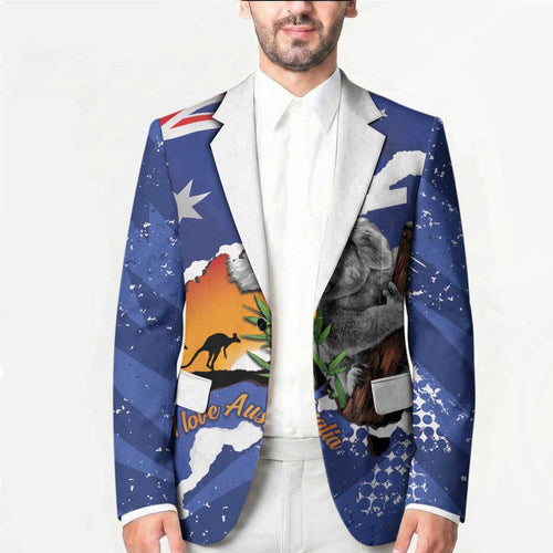 Koala Australia Personalised Blazer Aussie Map Flag Color Grunge Pattern