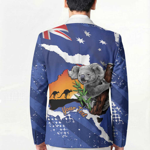 Koala Australia Personalised Blazer Aussie Map Flag Color Grunge Pattern