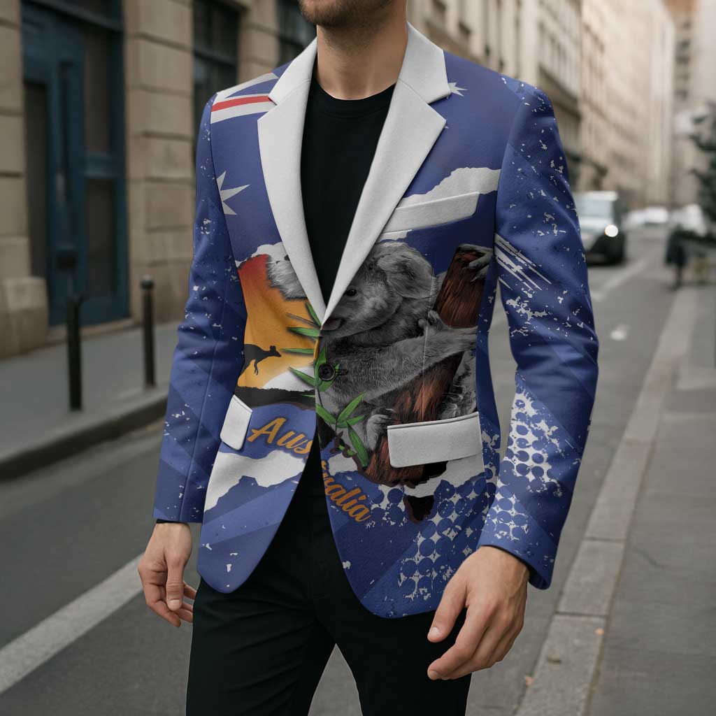 Koala Australia Personalised Blazer Aussie Map Flag Color Grunge Pattern