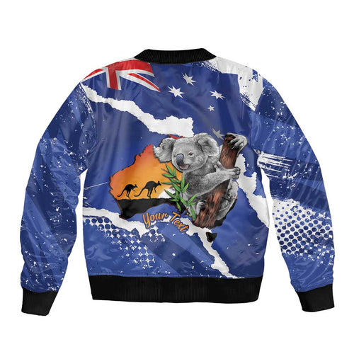 Koala Australia Personalised Bomber Jacket Aussie Map Flag Color Grunge Pattern