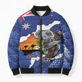 Koala Australia Personalised Bomber Puffer Jacket Aussie Map Flag Color Grunge Pattern
