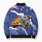 Koala Australia Personalised Bomber Puffer Jacket Aussie Map Flag Color Grunge Pattern