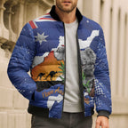 Koala Australia Personalised Bomber Puffer Jacket Aussie Map Flag Color Grunge Pattern