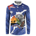 Koala Australia Personalised Button Sweatshirt Aussie Map Flag Color Grunge Pattern