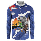 Koala Australia Personalised Button Sweatshirt Aussie Map Flag Color Grunge Pattern