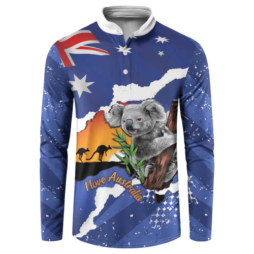 Koala Australia Personalised Button Sweatshirt Aussie Map Flag Color Grunge Pattern