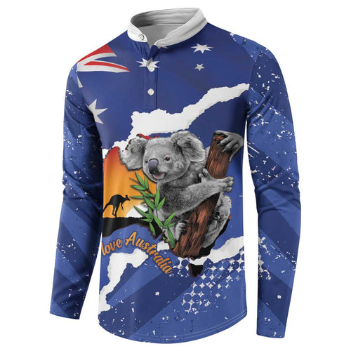 Koala Australia Personalised Button Sweatshirt Aussie Map Flag Color Grunge Pattern