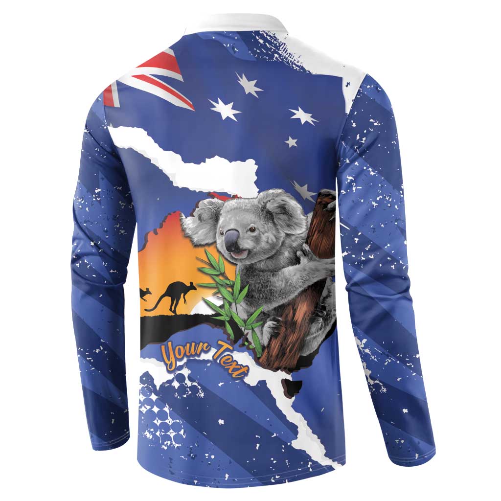 Koala Australia Personalised Button Sweatshirt Aussie Map Flag Color Grunge Pattern