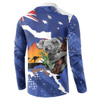 Koala Australia Personalised Button Sweatshirt Aussie Map Flag Color Grunge Pattern