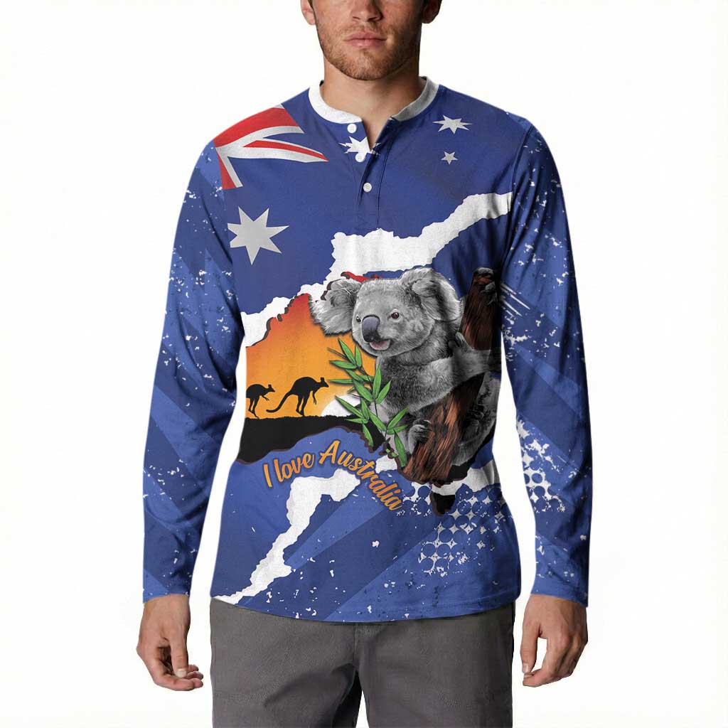 Koala Australia Personalised Button Sweatshirt Aussie Map Flag Color Grunge Pattern