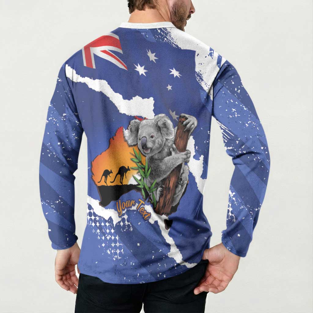 Koala Australia Personalised Button Sweatshirt Aussie Map Flag Color Grunge Pattern