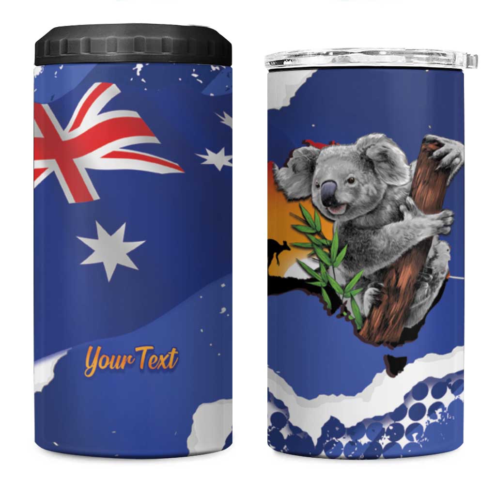 Koala Australia Personalised 4 in 1 Can Cooler Tumbler Aussie Map Flag Color Grunge Pattern
