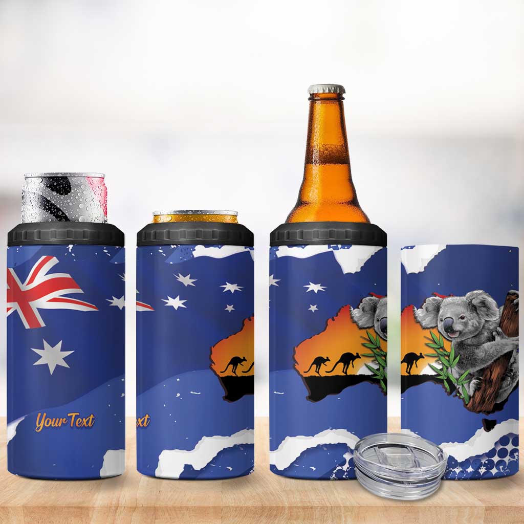 Koala Australia Personalised 4 in 1 Can Cooler Tumbler Aussie Map Flag Color Grunge Pattern