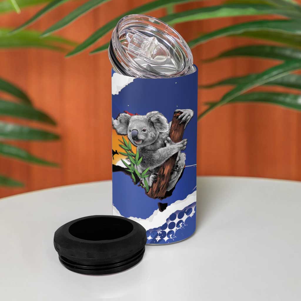 Koala Australia Personalised 4 in 1 Can Cooler Tumbler Aussie Map Flag Color Grunge Pattern