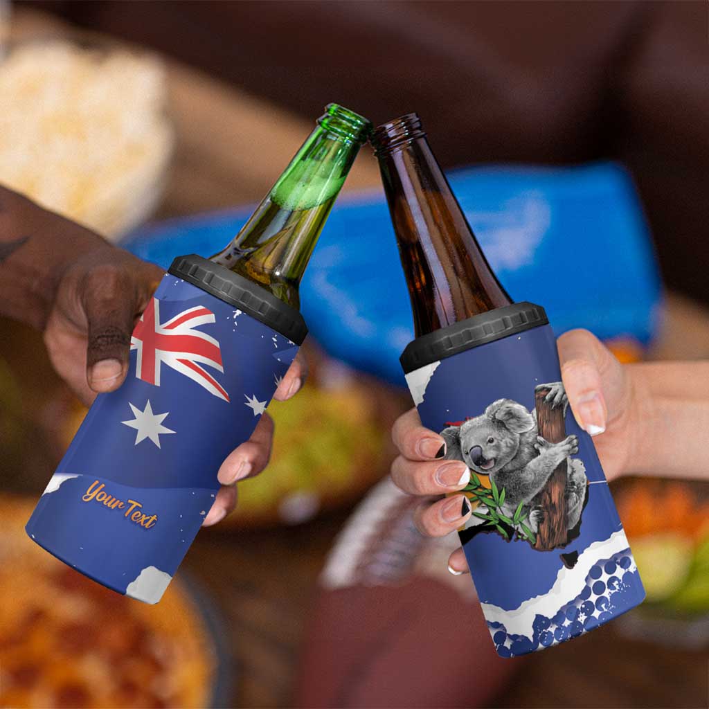 Koala Australia Personalised 4 in 1 Can Cooler Tumbler Aussie Map Flag Color Grunge Pattern