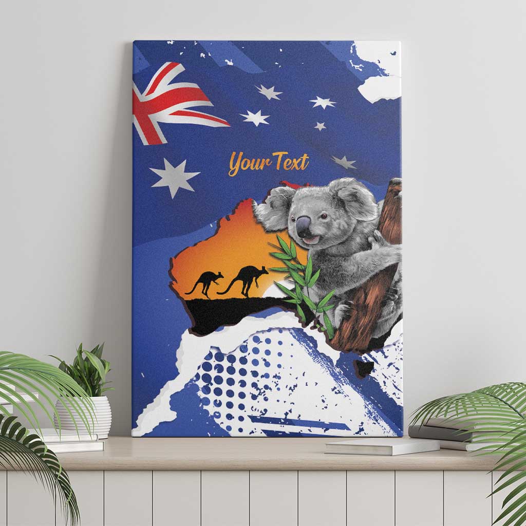 Koala Australia Personalised Canvas Wall Art Aussie Map Flag Color Grunge Pattern