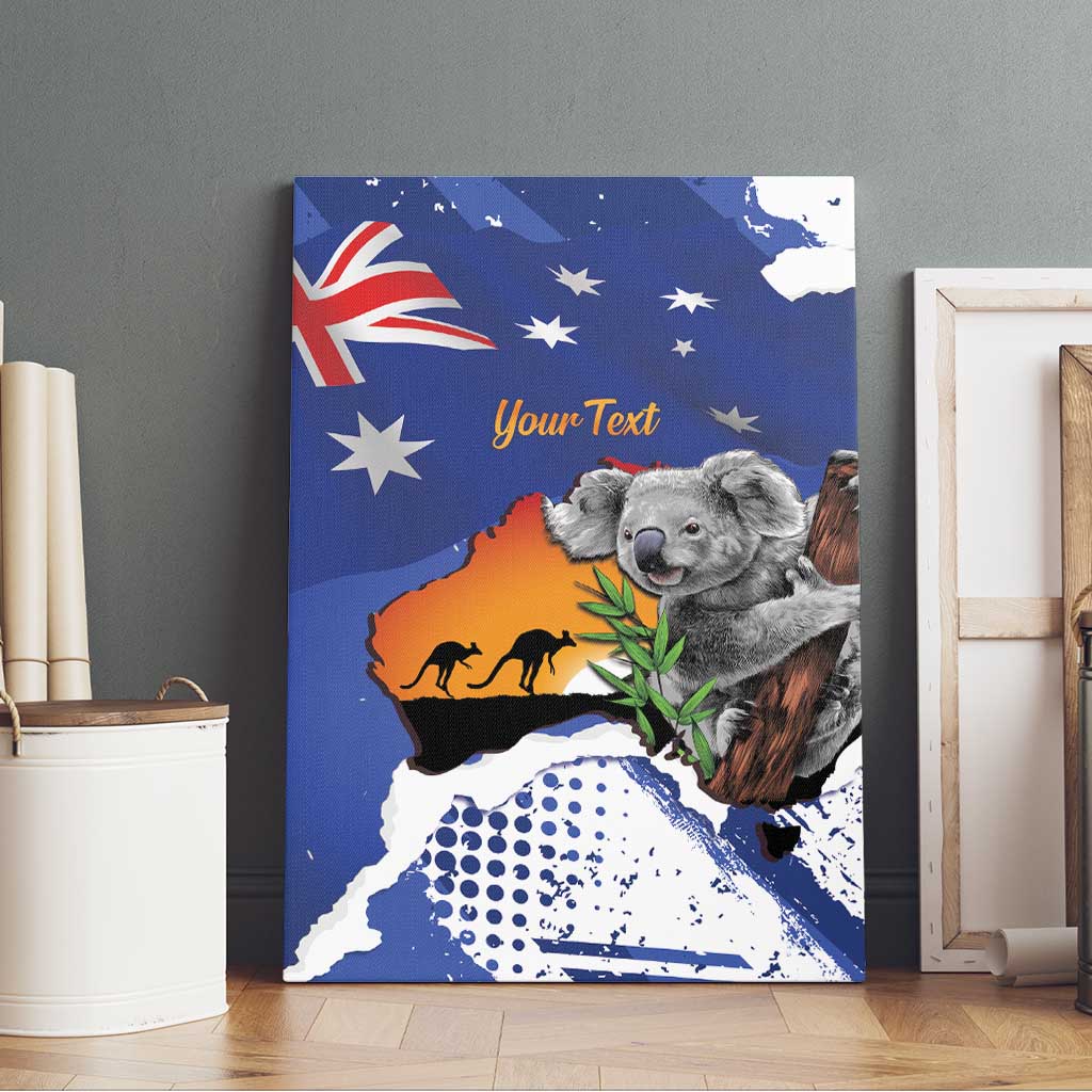 Koala Australia Personalised Canvas Wall Art Aussie Map Flag Color Grunge Pattern