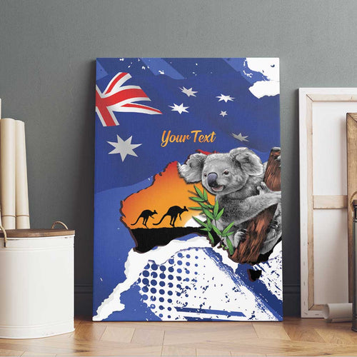 Koala Australia Personalised Canvas Wall Art Aussie Map Flag Color Grunge Pattern