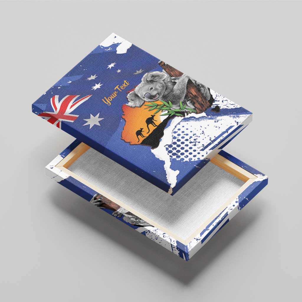 Koala Australia Personalised Canvas Wall Art Aussie Map Flag Color Grunge Pattern