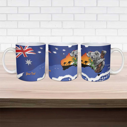 Koala Australia Personalised Ceramic Mug Aussie Map Flag Color Grunge Pattern