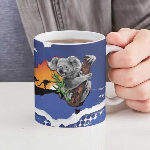 Koala Australia Personalised Ceramic Mug Aussie Map Flag Color Grunge Pattern
