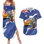 Koala Australia Personalised Couples Matching Summer Maxi Dress and Hawaiian Shirt Aussie Map Flag Color Grunge Pattern
