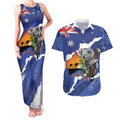 Koala Australia Personalised Couples Matching Tank Maxi Dress and Hawaiian Shirt Aussie Map Flag Color Grunge Pattern