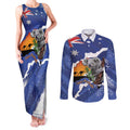 Koala Australia Personalised Couples Matching Tank Maxi Dress and Long Sleeve Button Shirt Aussie Map Flag Color Grunge Pattern
