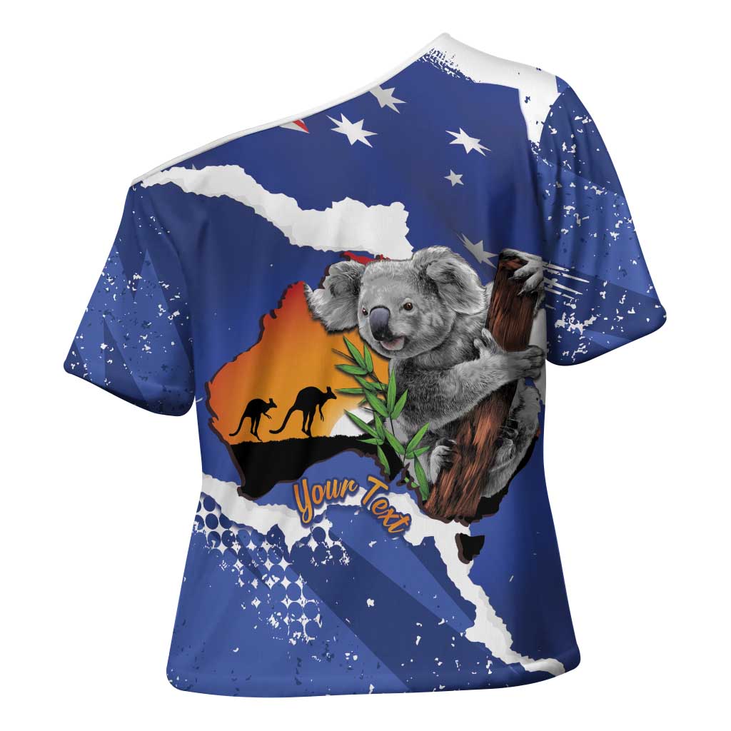 Koala Australia Personalised Cross Shoulder Shirt Aussie Map Flag Color Grunge Pattern