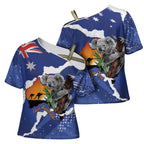 Koala Australia Personalised Cross Shoulder Shirt Aussie Map Flag Color Grunge Pattern