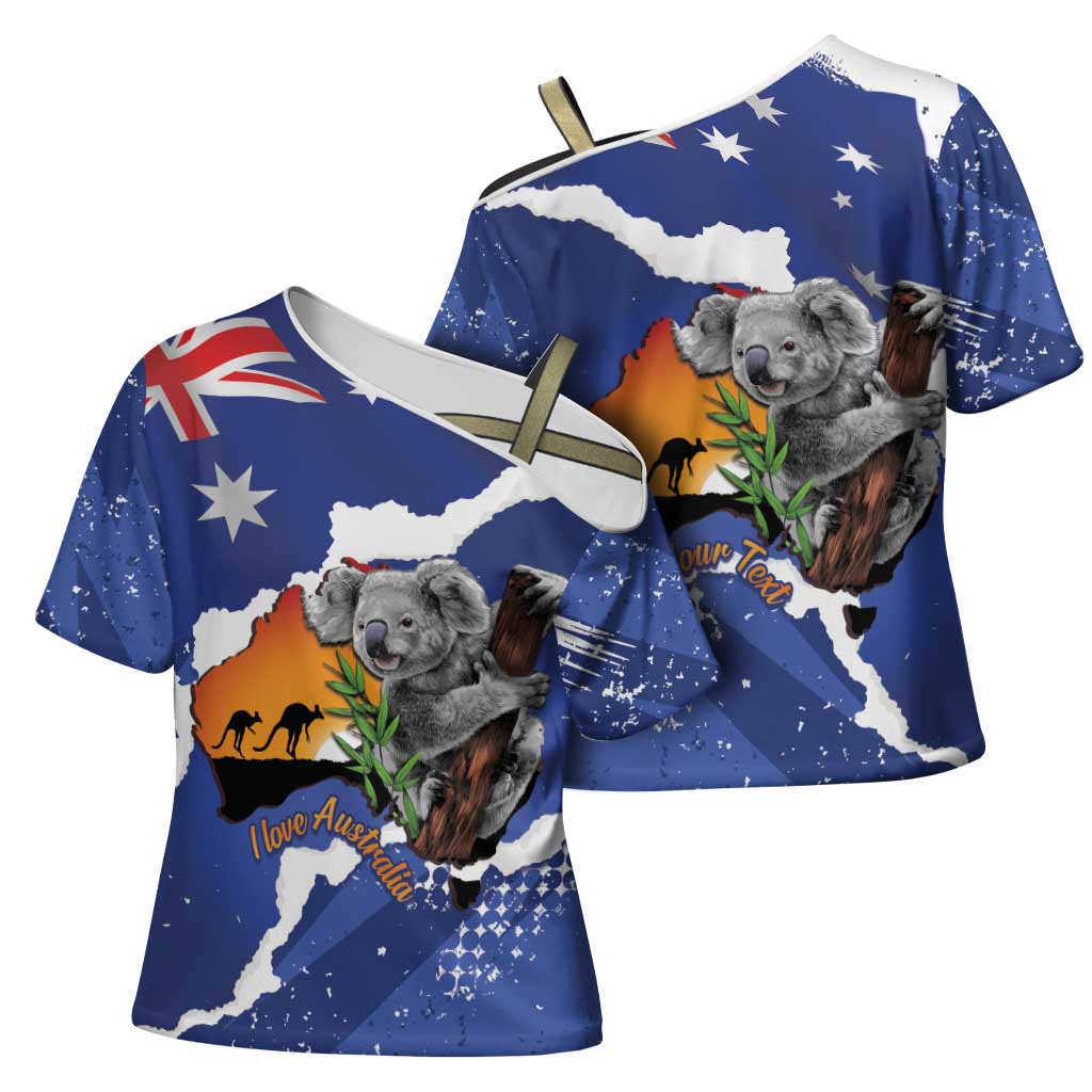 Koala Australia Personalised Cross Shoulder Shirt Aussie Map Flag Color Grunge Pattern
