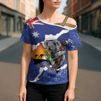 Koala Australia Personalised Cross Shoulder Shirt Aussie Map Flag Color Grunge Pattern