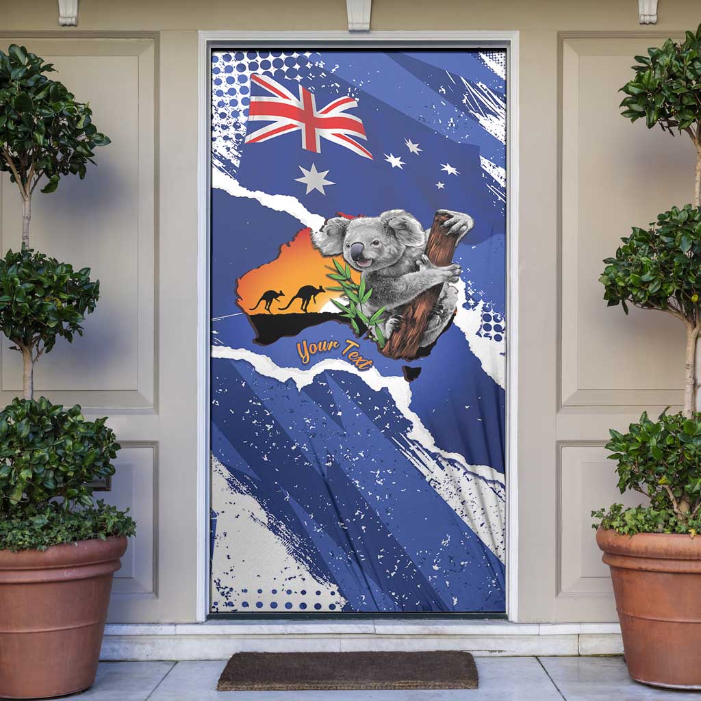 Koala Australia Personalised Door Cover Aussie Map Flag Color Grunge Pattern